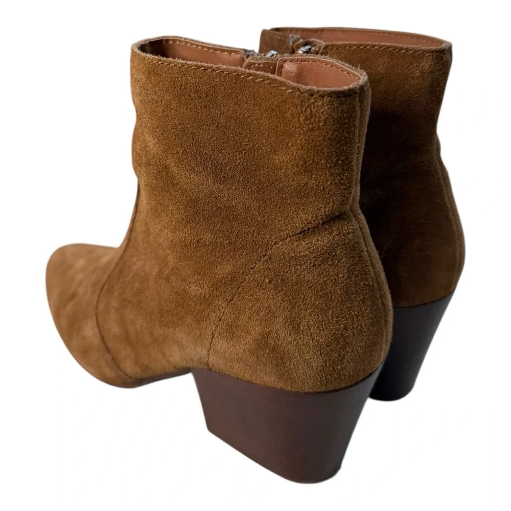 CHELSEA & VIOLET Jane Suede Leather Block Heel Ankle Boots Tan Size 8.5 Western - Picture 2 of 14